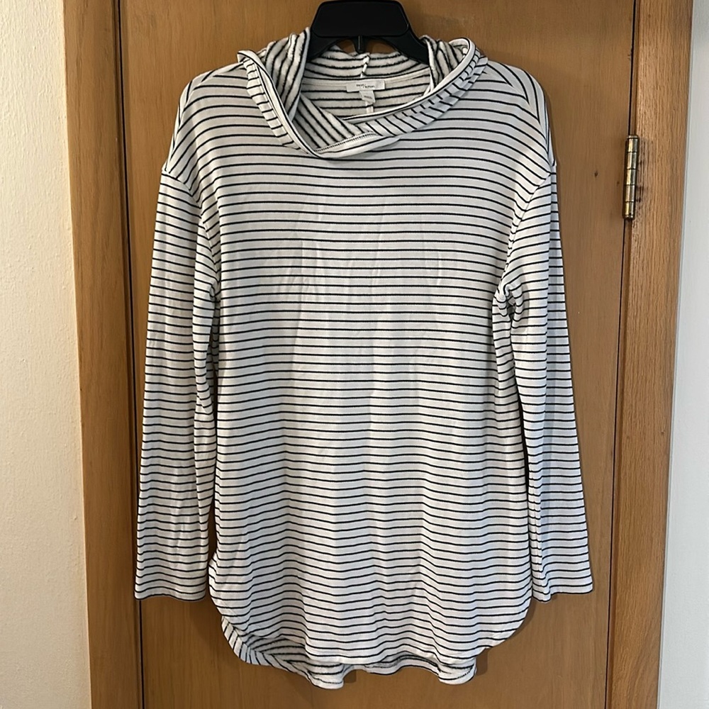 Daily Ritual Women’s Striped Hooded Sweatshirt Top Black White Plus Size 1/1X